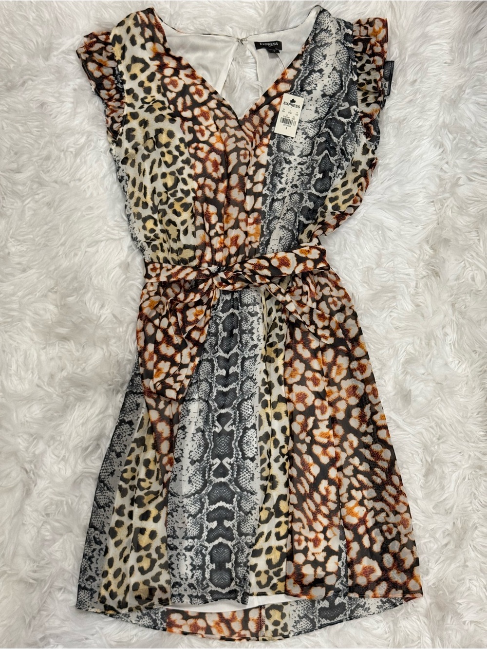 Express Mixed Animal Print Wrap Dress in Brown, Black, Cream